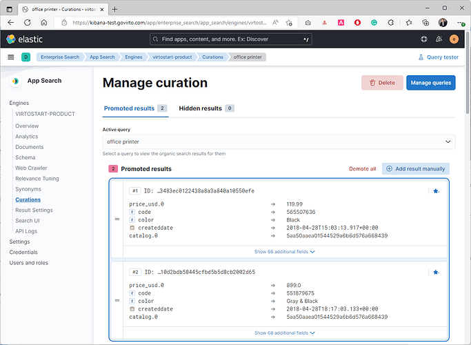 Manage Curation screen