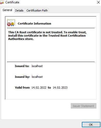 Locally generated certificate