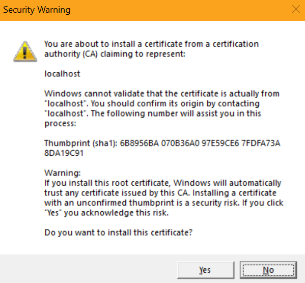 Trust certificate security warning