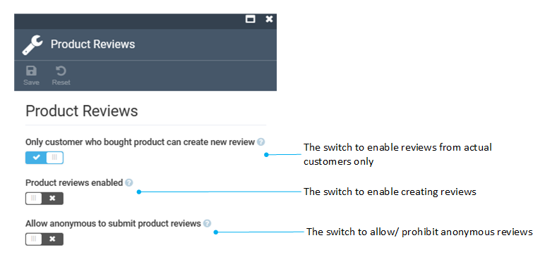 Product reviews settings